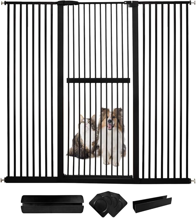 Lumizone Extra Tall Cat Gate 61.02" High Pressure Mounted Extra Wide 63.39"-67.32" (17Sizes) 1.37" Gap No Drilling Auto-Close Tall Pet Gate for Dogs (Black, 63.32"-67.91"/161-171cm)