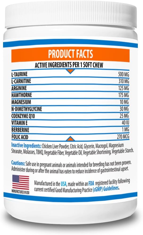 CardioVast Cardio Support and Cardio Strength Supplement for Dog and Cats, L-Taurine, L-Carnitine, Hawthorn, L Arginine, Coenzyme Q10-Supports Cardiovascular Heart Health - Made in USA - 60 Soft Chew