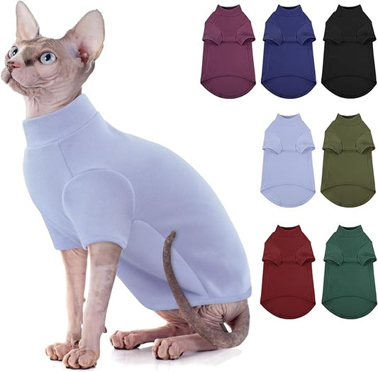 SUNFURA Turtleneck Sweater for Cat, Sphynx Cats Shirt Hairless Cat Sweaters with Sleeves, Warm and Soft Kitten Pullover Fleece Winter Pajamas Jumpsuit for Puppy Cats, Blue M