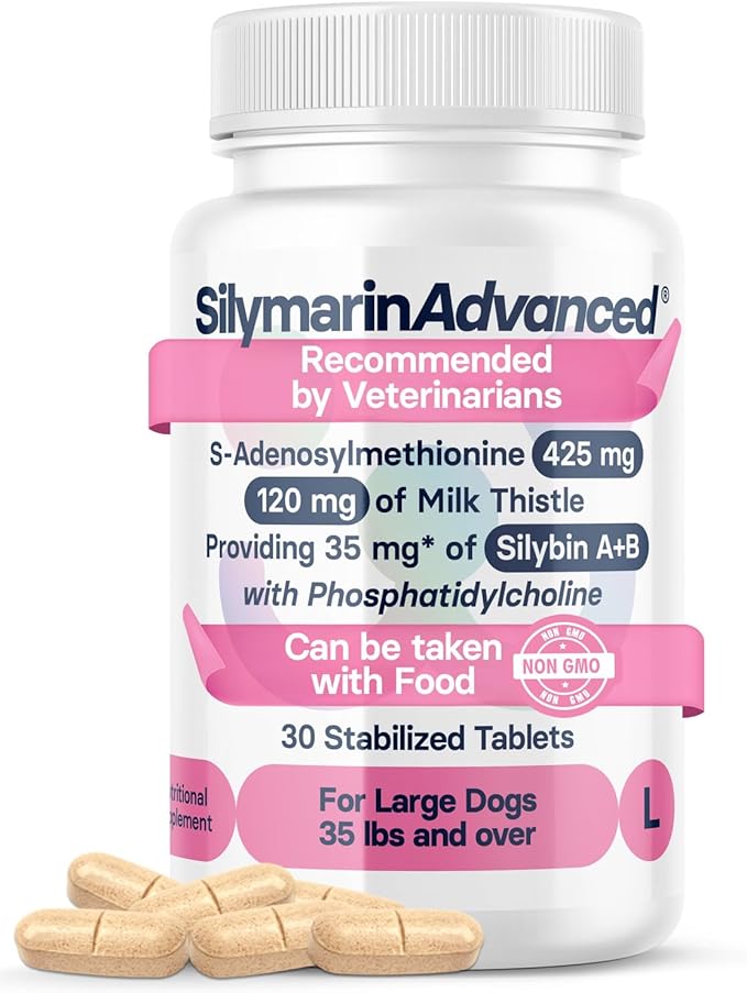 Liver Health Supplement for Large Dogs - Milk Thistle for Dogs Liver Support with S-Adenosylmethionine (Same) & Silybin - 30 Tablets