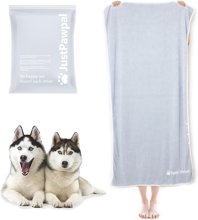 Dog Towels 2-PCS, 56x28inches Absorbent Soft Microfiber Towels for Drying Dogs Extra Large, Large, Medium, Small - Pet Bath, Grooming Towel(Adjustable Snaps, Grey)
