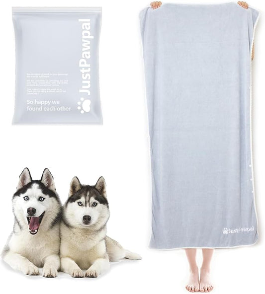 Dog Towels 2-PCS, 56x28inches Absorbent Soft Microfiber Towels for Drying Dogs Extra Large, Large, Medium, Small - Pet Bath, Grooming Towel(Adjustable Snaps, Grey)