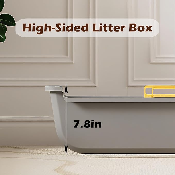 SpaceTime Extra Large Cat Litter Box with High Sides,Jumbo Open Top Kitty Litter Pan for Indoor Cats,XL Cat Boxes with Integrated Sifting Litter Scoop,Ideal for Kittens & Big Cats,Easy to Clean(Grey)
