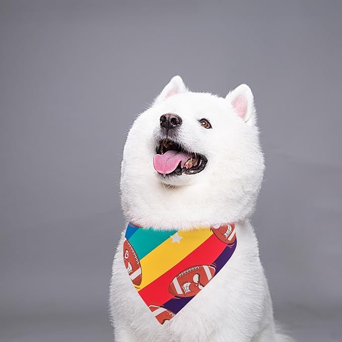 7 PCS Football Dog Bandanas for Large Dogs Breed 33 Inch Sewing Hemming Dog Bandanas Print One Side XL Drool Bibs Game Day Grooming L