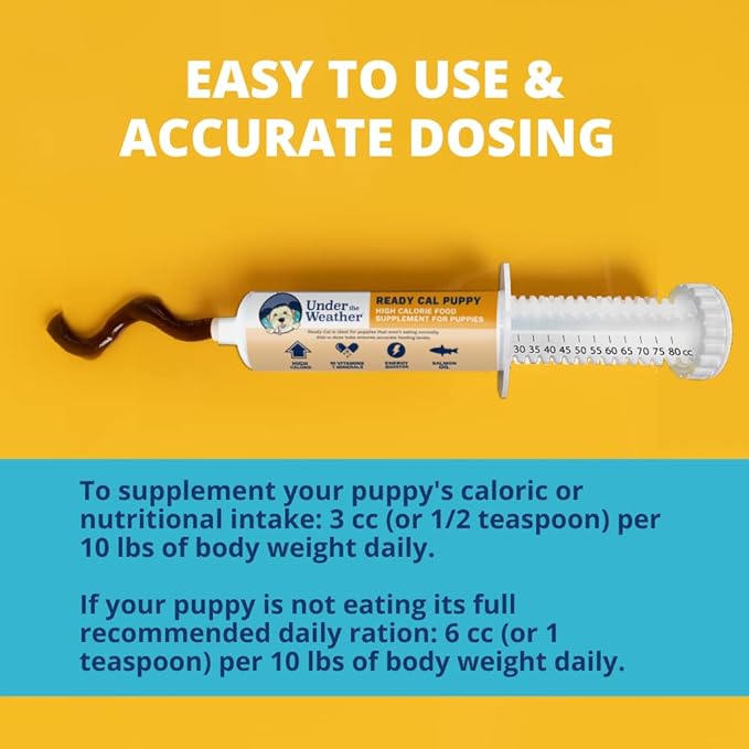 Under the Weather Pet | Ready Cal for Puppies 80cc | High Calorie Puppy Nutritional Supplement | Puppy Weight Gainer and High Calorie Booster | 10 Vitamins, 7 Minerals & Omega Fatty Acids