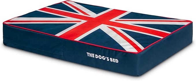 The Dog’s Bed Orthopedic Memory Foam Dog Bed, Large Blue & Red Trim UK Center Flag, Pain Relief for Arthritis, Hip & Elbow Dysplasia, Post Surgery, Supportive, Calming, Waterproof Washable