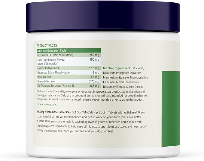 YuMOVE Hip & Joint Supplement for Dogs with Glucosamine, Hyaluronic Acid, Green Lipped Mussel & Omega 3 Joint Supplement - Regular and Advanced Strength (300ct, Chewable Tablets)