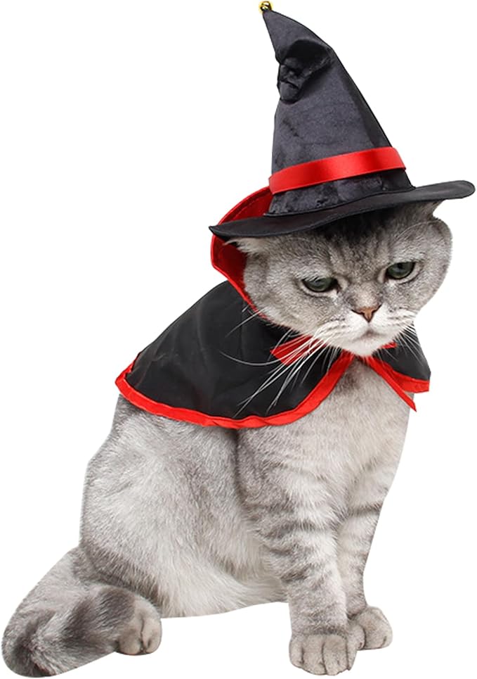 Pet Halloween Cloak Cosplay Vampire Cloak with Hat for Cat and Small Dogs, Pet Halloween Costume Clothes Suit with Cap