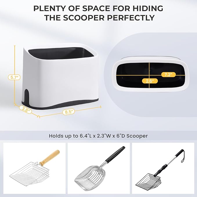 Litter Scoop Holder with Clean Kit,2-in-1 Mini Broom & Dustpan for Scattered Litter Food & Counter Trash,Cleaning Brush for Litter Box, Corners & Crevices with Built-in Tweezers to Remove Hair & Clogs