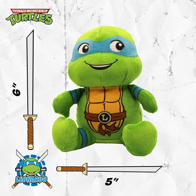 design LAB, Inc. Teenage Mutant Ninja Turtle Official Merchandise | TMNT Toys Squeaky Plush Dog Toy | Leonardo | Stuffed Animal Turtle Squeaks for Interactive Play