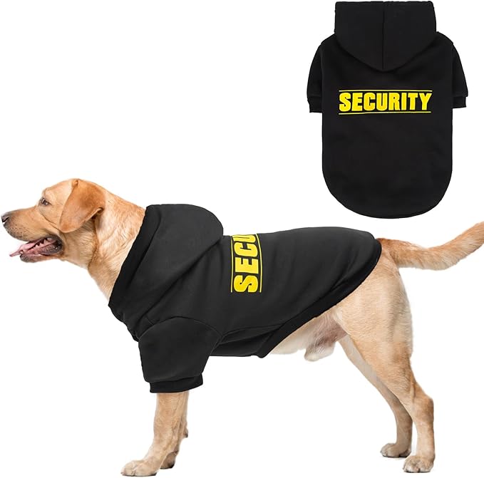 SCENEREAL Security Dog Hoodie Sweaters - Brushed Fleece Dog Clothes with Hat, Warm Winter Coat for All Weather, XL