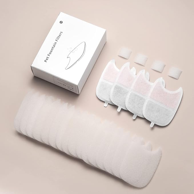 iPettie Water Fountain Filters Kits for Runway Stainless Steel Cat Water Fountain, IP-WF-S04-F4, 4 x Carbon Filter, 16 x Sponge Filter, 4 x Pump Filter