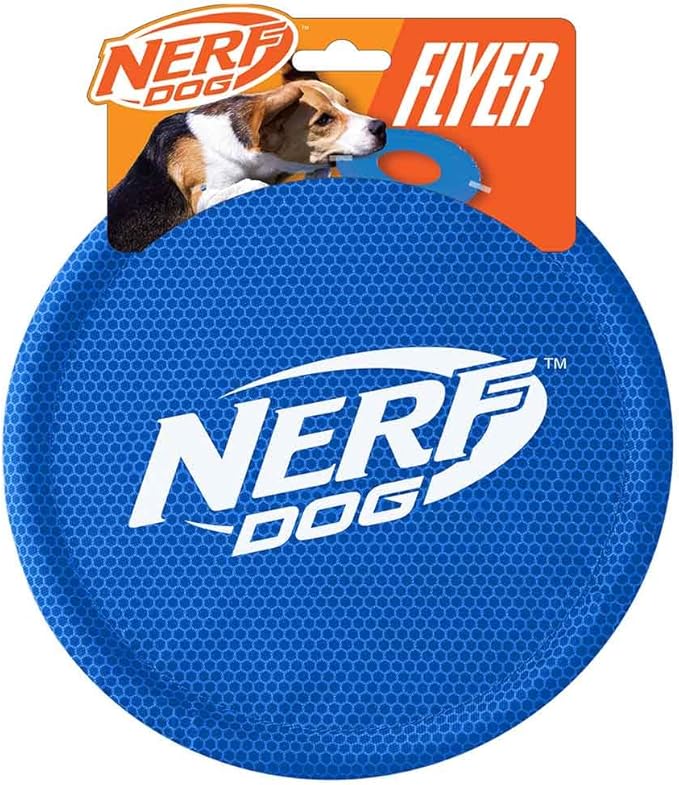 Nerf Dog Nylon Flyer Dog Toy, Flying Disc, Lightweight, Durable and Water Resistant, Great for Beach and Pool, 9 inch diameter, for Medium/Large Breeds, Single Unit, Blue