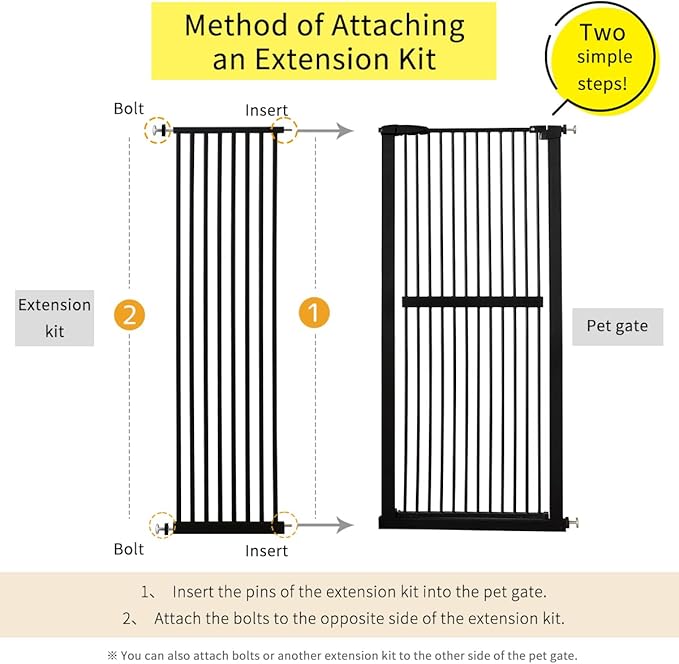 Lumizone Extra Tall Cat Gate Extension Kit 61.02" High Pressure Mounted 16.73" Extra Wide 1.37" Gap No Drilling Tall Pet Gate for Dogs (Black, 16.73"/42.5cm)