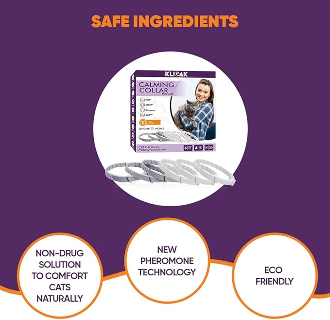 Calming Collars for Cats 6 Pack Grey & White Pheromone Cat Anxiety Collar Natural Stress Relief for Scratching, Marking & Loud Noises Adjustable Calming Collar for Kittens & Cats