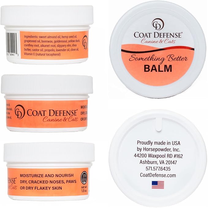 COAT DEFENSE Something Better Balm | Made in USA | Nose & Paw Balm | Lick Safe, Healing and Deeply Moisturizing | Paw Soother for Dogs & Dog Skin Soother (1.5 OZ)