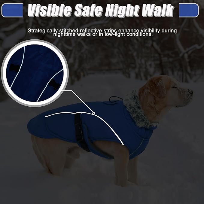 DENTRUN Small Dog Winter Warm Coat - Windproof Cozy Jacket, Thick Fleece Vest with Adjustable Belt, Water Repellent, Reflective Dog Sweater for Yorkie Dachshund Wear, Blue, S