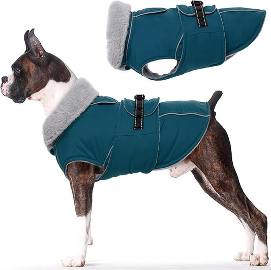 Lelepet Warm Dog Coat Reflective Fleece Vest Waterproof Dog Jacket with Adjustable Buckle Hook & Loop Windproof Cold Weather Coats for Small Medium Large Dogs, Dark Green, M