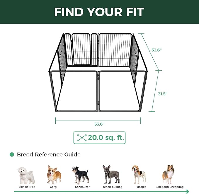 FXW Pawadise Acrylic & Wire Mesh Indoor Dog Playpen, Heavy Duty 32 Inch 8 Panels Metal Dog Pen for Small and Medium Dogs, Black│Patented