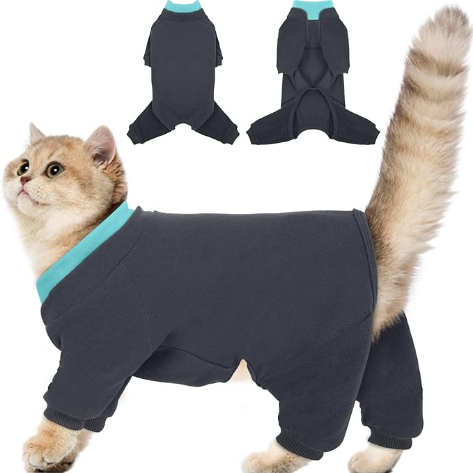 Cat Hair Sticky Onesie, Prevent Hair Loss Cat Pajamas, Long Sleeves Anti-Licking & Skin Disease Recovery Suit for Cats, Sphynx Clothes Costumes Outfits for Pet