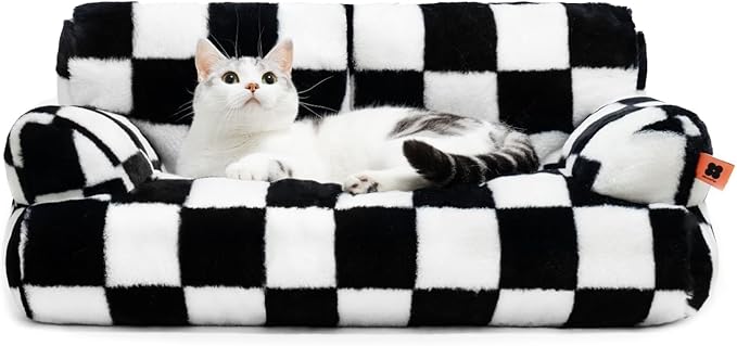 MEWOOFUN Cat Bed for Indoor Cats, Washable Dog Beds for Small Medium Dogs & Cats, Fluffy Cat Couch with Non-Slip Bottom (Black&White, 26.0" L x 19.0" W x 13.0" Th)