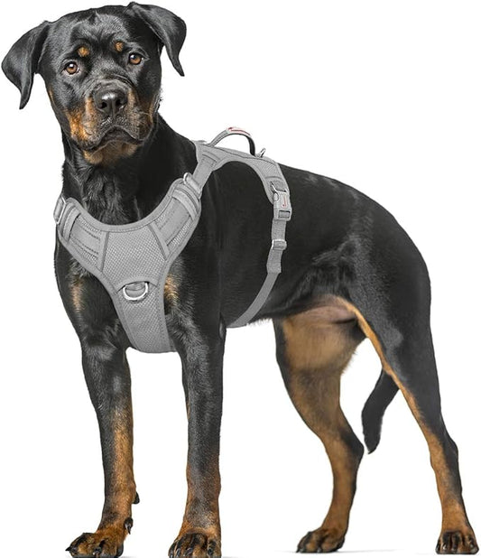 BARKBAY No Pull Dog Harness Large Reflective Dog Harness with Front Clip and Easy Control Handle for Walking Training Running with ID tag Pocket(Grey,XL)