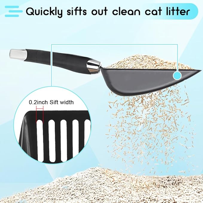 Stainless Steel Cat Litter Scoop,Metal Cat Litter Scoop,Kitty Metal Scooper,Sturdy Mesh Scooper,Suitabla Cat Scooper for Cat Litter Box-Black