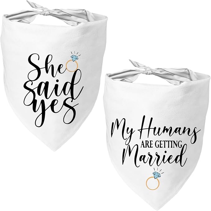 2 Packs My Humans are Getting Married She Said Yes Bandana for Wedding Engagement Photos, Bridal Shower Gift,Dog Wedding Outfit, Dog Engagement Announcement, Engagement Gifts