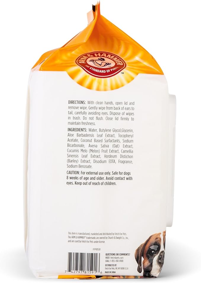 Arm & Hammer for Pets Heavy Duty Multipurpose Pet Bath Wipes | Dog Wipes Remove Odor & Refreshes Skin | Mango Scent, Dog Grooming Wipes for Pets (Pack of 12,1200 Count Total)