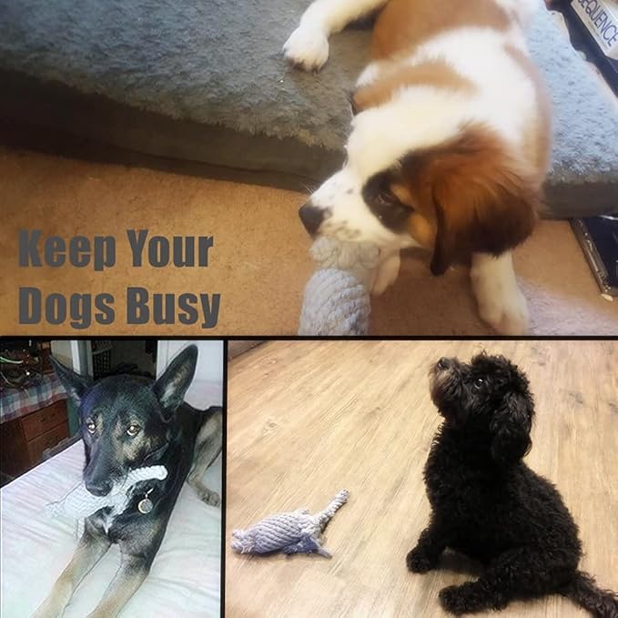 ADUCK Puppy Dog Rope Toy for Teeth Cleaning, Chew-Proof Dental Care & Interactive Training Reward | Durable Cotton Gray Elephant & Yellow Giraffe for Small & Medium Dogs