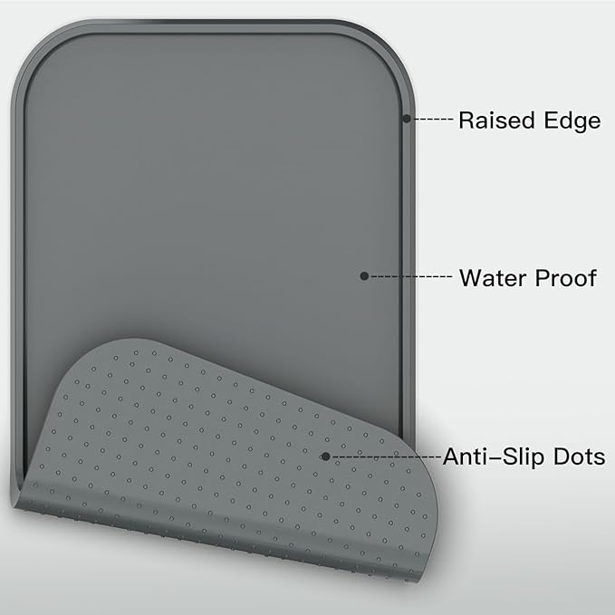 Pet Feeding Mat [Warped Resistant Raised Edge], Water-Proof Silicone Placement for Food Water Bowls, Anti-Slip Base Protect Floor, BPA-Free&Dishwasher-Safe [23.5x13.5inch Large, Gray]