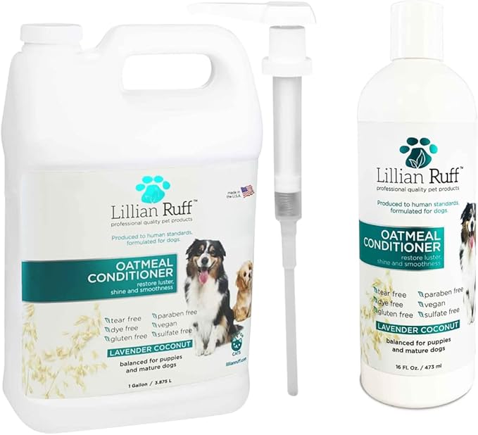 Lillian Ruff PRO Formula Oatmeal Dog Conditioner - Nourishing & Calming Relief for Allergies & Sensitive Skin - Detangles, Softens & Adds Shine with Oatmeal, Coconut Oil & Lavender - USA (Gallon+Pump)