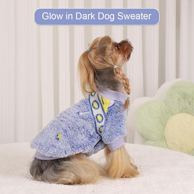 Dog Sweater Glow in The Dark Girl Pink Small Fleece Clothes Winter Soft Thickening Warm Puppy for Dogs Boy Teacup Yorkie Chihuahua (XXS,Blue)