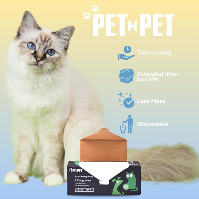 PET N PET Extra Large Cat Litter Box Liners, 7 Count, Heavy Duty & Leak Resistant, Tear-Resistant, Drawstring Closure, Fits Most Standard Litter Boxes