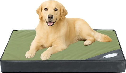Orthopedic Outdoor Waterproof Dog Beds for Large Dogs, Washable Crate Bed with Egg Crate Foam Pet Bed Mat and Removable Oxford Fabric Cooling Cover Bed,41"x 29", Dark Green