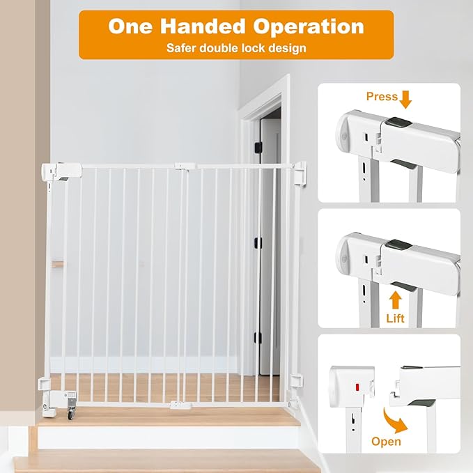 No Bottom Bar Baby Gate, 51.18 inch Tall Cat Pet Gate for Doorway, Adjustable 27.5in- 43 in Dog Gate with Large Walk Thru Door (White, 51.18inch)