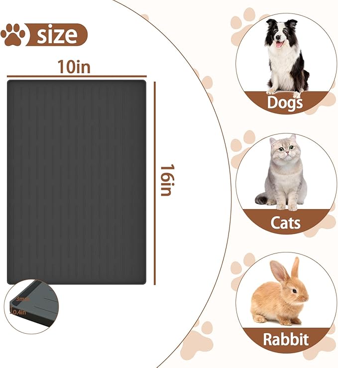 16"x10" Dog Food Mat, Silicone Dog and Cat Mats for Food and Water Bowls, Waterproof Raised Edge Pet Feeding Mat for Contain Spills Protects Floors, Multiple Colors & Sizes for Pets, Deep Green