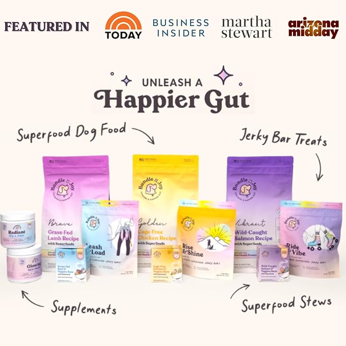 Bundle x Joy Glowing Skin and Coat Supplement for Dogs, 90 Soft Chews, Probiotics for Dogs with Colostrum, Omega 3 Fatty Acids, Salmon Oil, and Turmeric, Supports Seasonal Allergies & Itchiness