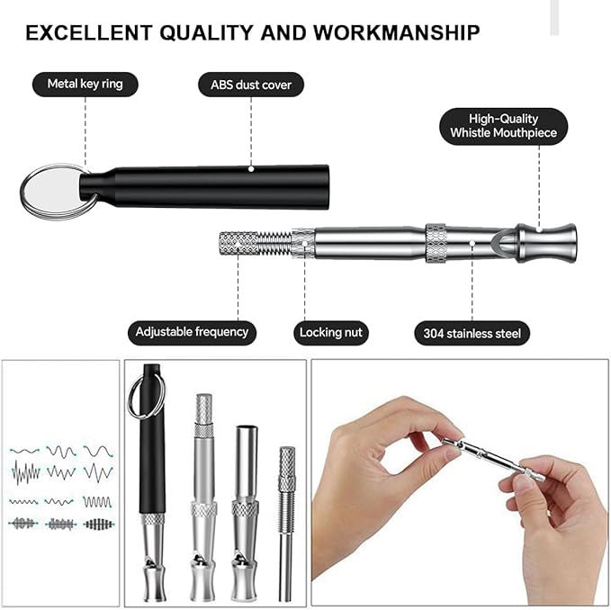 Professional Dog Whistle to Stop Barking - Adjustable Silent Training Whistle for All Breeds (Labrador, German Shepherd, Beagle) with Lanyard - 2 Packs for Recall, Obedience & Anti-Barking Training