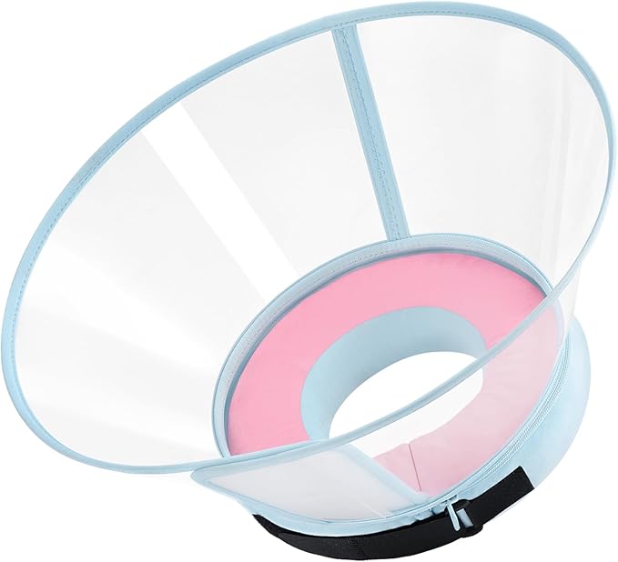 Sponge Core Dog Cone, Inflatable Dog Cone Collar Alternative, Dogs Donut Collar After Surgery, Soft Cone for Large Medium Small Dogs to Stop Licking, No Inflation Required, Clear View(Size 8, Pink)