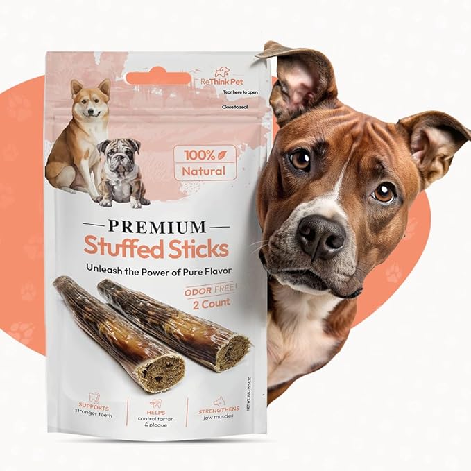 Premium Stuffed Sticks for Dogs – Long-Lasting Beef Dog Chews, Odor-Free, All Natural & Healthy High Protein Reward Treats, Great Tasting Dog Treat Chews (8 Sticks, 4 Pack)