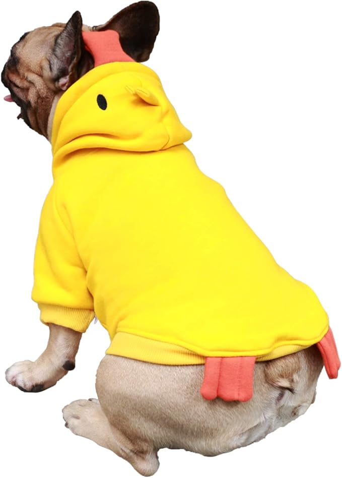 iChoue Dog Duck Halloween Costumes Clothes Sweater Cute Funny for French Bulldog Cold Weather Winter Coats Hoodies Frenchie English Pug Pitbull Corgi Puppy - Yellow/Large Plus