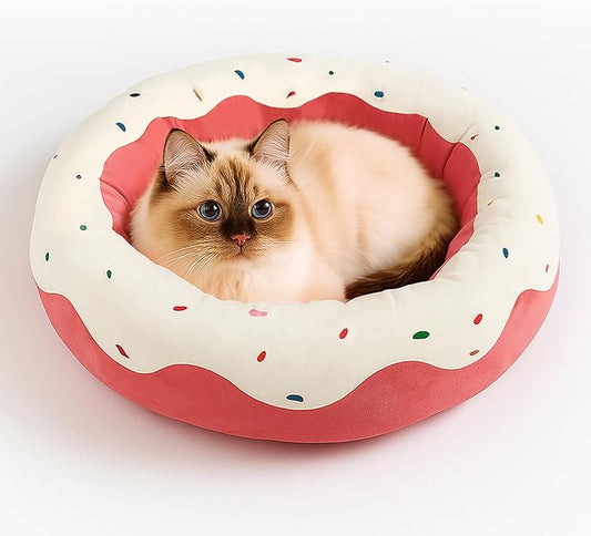 Cute Cat Beds Kitten Beds, Soft Small Dog Beds, Washable Pet Beds for Puppy and Kitty, Funny Donuts Shape, 24 Inch