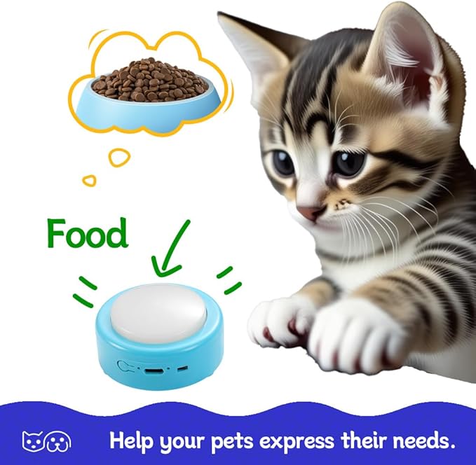 Talking Buttons for Cats, Dog Buttons Talk, Voice Recording Button for Pet Communication, Set of 2 Blue Recordable Button with Batteries, Long Standby Dog & Cat Training Clicker