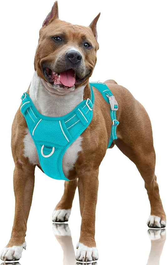 BARKBAY No Pull Dog Harness Large Reflective Dog Harness with Front Clip and Easy Control Handle for Walking Training Running with ID tag Pocket(Ocean Blue,L)