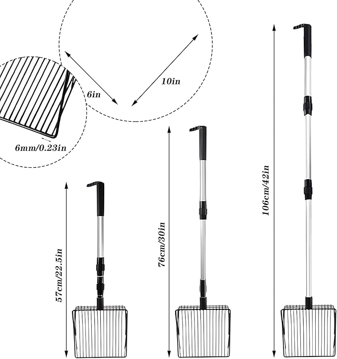 Chicken Poop Scooper, Removable Long Handle Coop Scoop, Adjustable 22.4-41.9 Inches, Chicken Coop Scoop, Can Be Used to Clean Chicken Coops Cat Litter Boxes and Cattle Pens