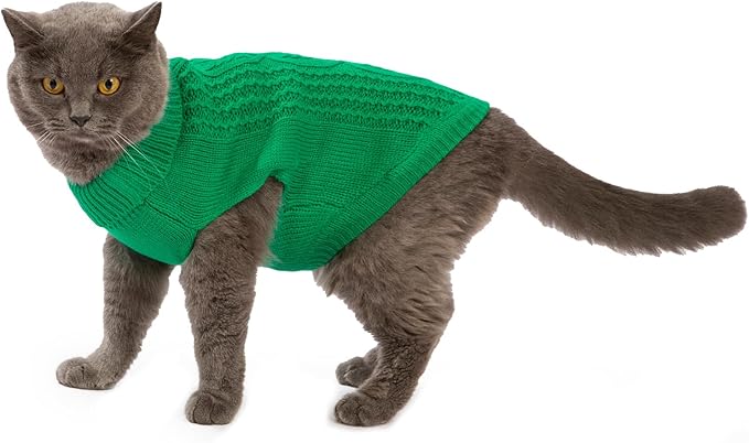 Stretchy Cat Sweater - 17 Colors & 6 Sizes | Snug Winter-Ready Knit for Boy/Girl Cats & Kittens(Dark Green, Medium)