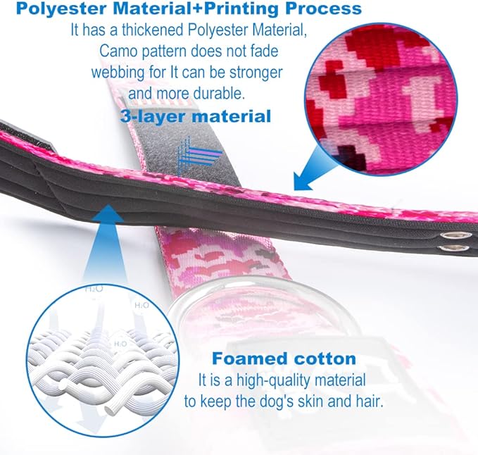 TSPRO Tactical Dog Collar, Adjustable, with Patch & Double Needle Metal Buckle, Heavy Duty for Large to Extra Large Dogs, Durable for Walking, Running, Hiking & Training (Camo Cyan L-XL)