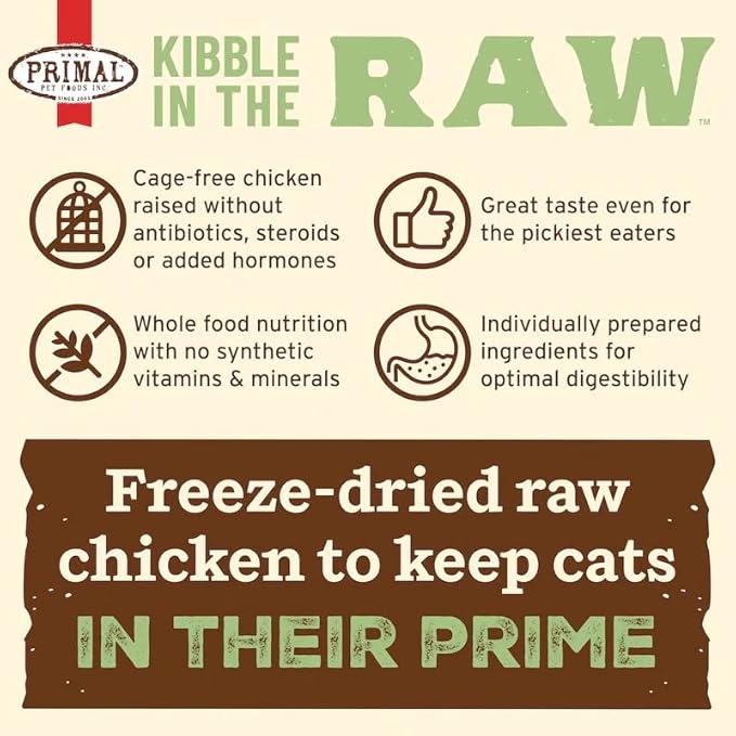 Primal Kibble in The Raw, Freeze Dried Cat Food, Chicken, Scoop & Serve, Made with Raw Protein, Whole Ingredient Nutrition, Crafted in The USA, Dry Cat Food, 64 Ounce (4 lb) Bag