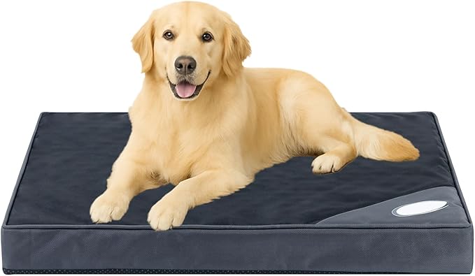 Orthopedic Outdoor Waterproof Dog Beds for Large Dogs, Washable Crate Bed with Egg Crate Foam Pet Bed Mat and Removable Oxford Fabric Cooling Cover Bed,41"x 29",Black